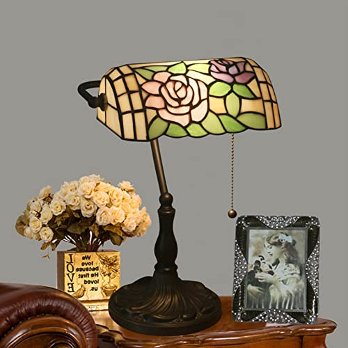 Tiffany Style Bankers Table Lamp Stained Glass Piano Desk Lamp Vintage Bedroom Bedside Lamp for Study
