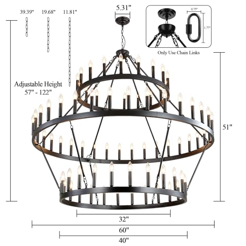 3 Tier Black Large Wagon Wheel Chandelier
