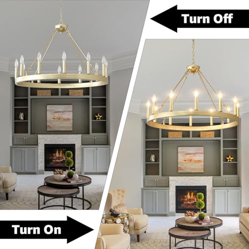 Gold Wagon Wheel Chandelier 32" 12
