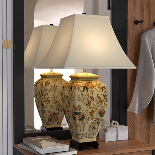 25" Autumn Birds and Flowers Vase Lamp