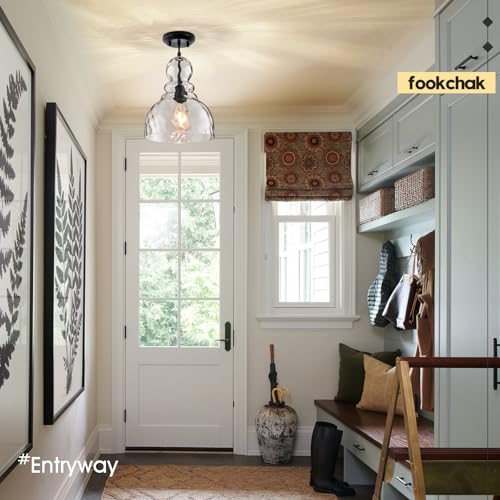 Hammered Glass Pendant Light for Kitchen Island Black Pendant Hanging Light 10inch Large Glass Pendant Lights for Kitchen Sink Dining Room Hallway Entrance