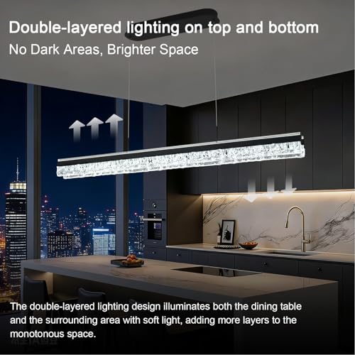 59" Modern Linear Chandelier Black Modern Pendant Light Fixture Dimmable Island Chandelier for Kitchen Island Lighting