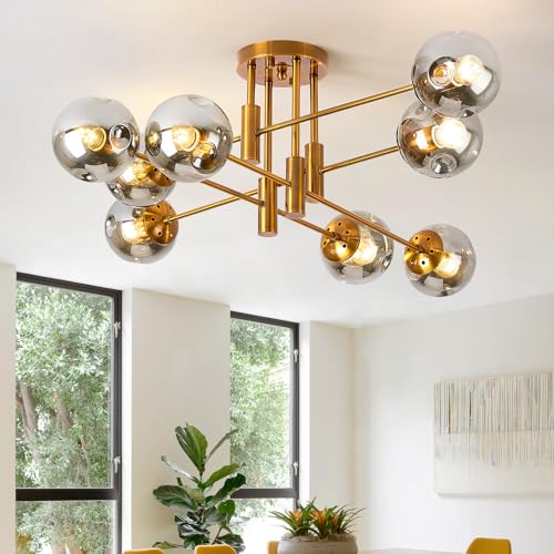 8 Lights Modern Gold Sputnik Ceiling Light Fixture for Living Room