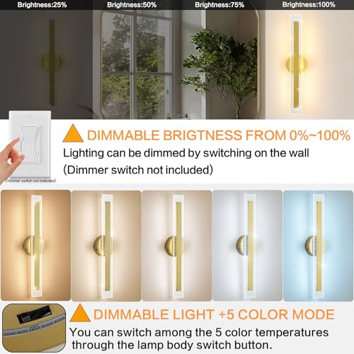 LED Wall Sconce Light Gold Wall Sconces Hardwired Wall Mounted Lamps for Living Room Bedroom Bedside Bathroom Hallway 22.8"
