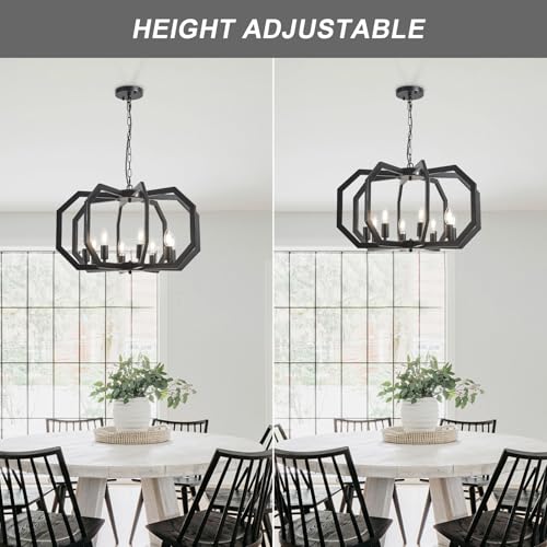 8 Black Light Farmhouse Chandelier Dining Room Light Fixture Geometric Modern Rustic Hanging Pendant Light for Living Room