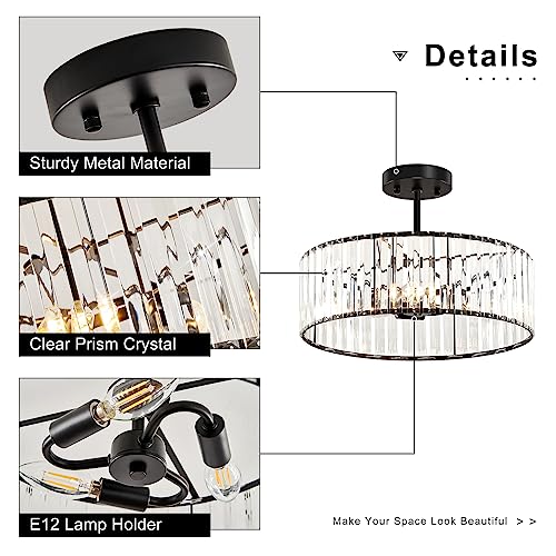 Crystal Black Semi Flush Ceiling Light 15.75 Inch