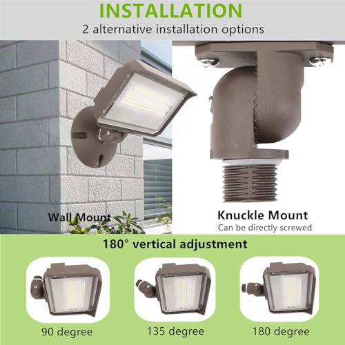 2Pack Dusk to Dawn Outdoor 40W LED Flood Light with Knuckle & Plate Mount (2 Count)