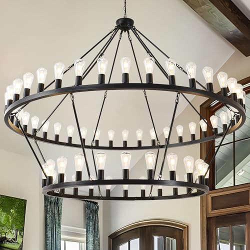 70 Inch Black Extra Large Wagon Wheel Chandelier