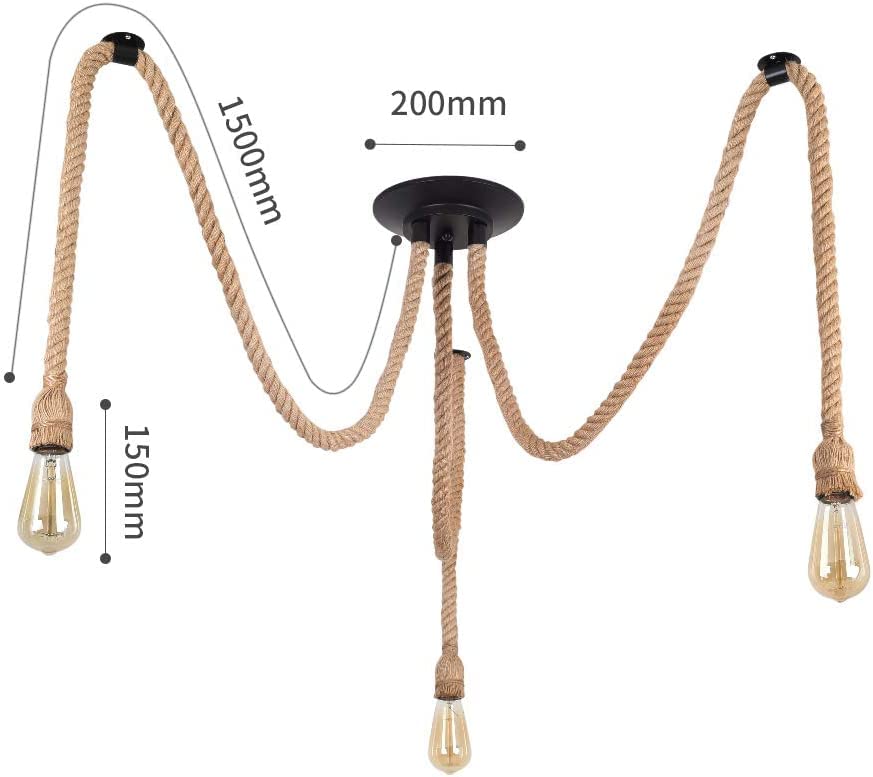 3 Light Hemp Rope Chandelier