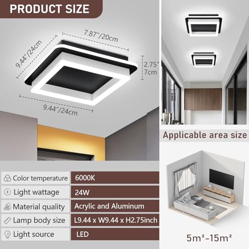 2 Packs Square Flush Mount Ceiling Light