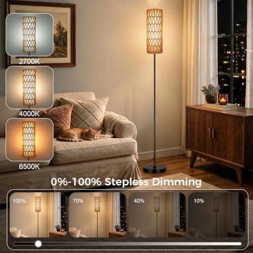 Boho Floor Lamp for Living Room with Smart RGB Bulb (2-Black)