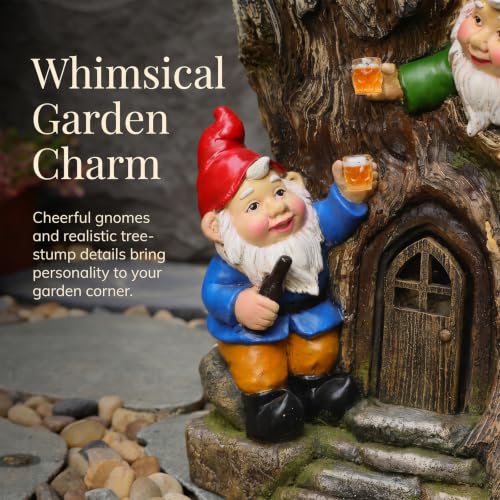 Gnome Outdoor Water Fountain with Solar Pump Tree Stump Waterfall