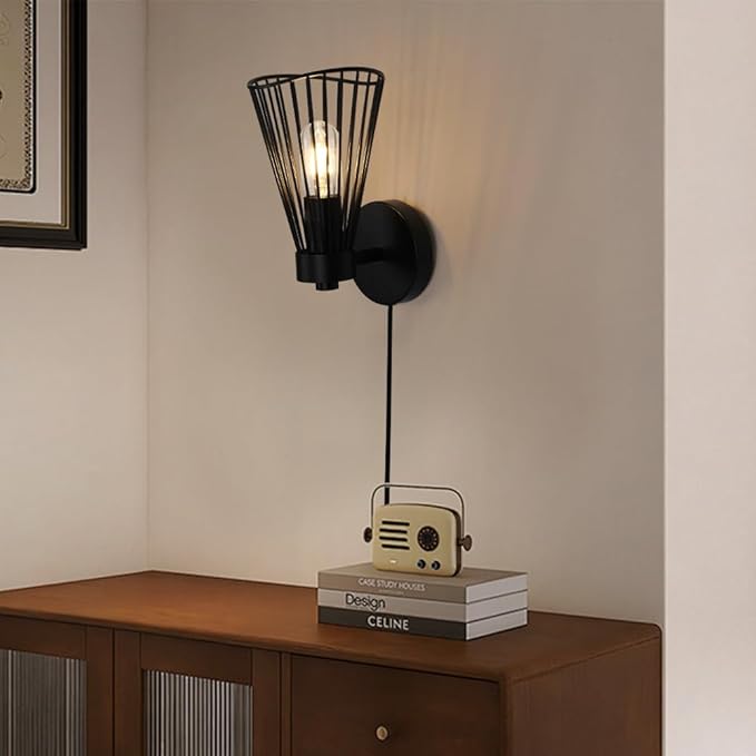 Plug in Wall Sconce Indoor Large Industrial Wall Sconces Farmhouse Wall Lamp with Plug in Cord Vintage Black Wall Lights with On/Off Switch Wall Light Fixture for Living Room Bedroom Rustic - Aura Lighting