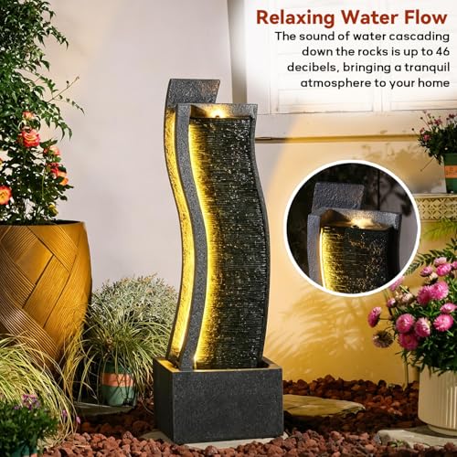 43H Modern Outdoor Water Fountain with LED Light for Garden Decor
