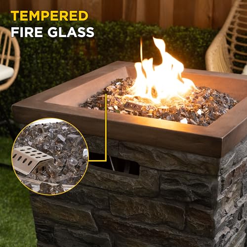 GXT966 Stone Look Column Gas Fire Pit with 32K BTU and Adjustable Flame