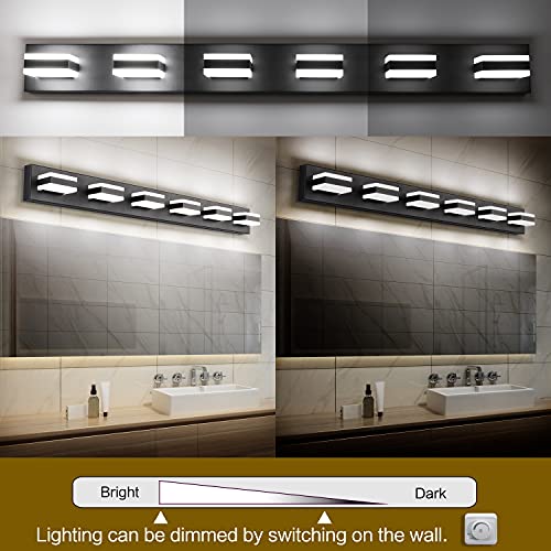 Bathroom Light Feature Modern LED Dimmable Matt Black Bathroom Vanity Light 6 Lights Acrylic Vanity Light Over Mirror ETL Listed