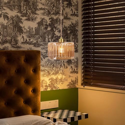 Plug in Pendant Light Hanging Lights with in Cord Mid Century Modern Gold Hanging Lamp Flower Glass Amber Vintage Dimmable Chandelier Ceiling Fixture for Living Room