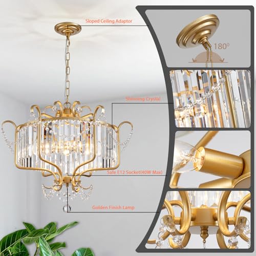 Modern Crystal Chandelier for Dining Room 24" Large Gold 6