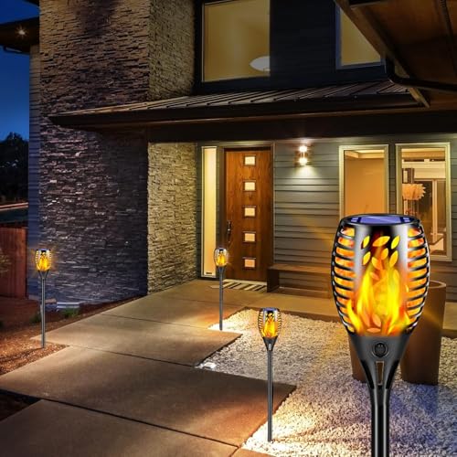 6 Pack Solar Lights Outdoor Flickering Flame Solar Torch Lights (6 Count)