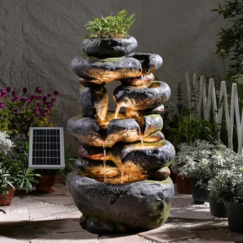 29.5''Tall Rock Solar Water Fountain Outdoor Garden Feature