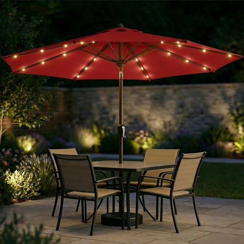 10FT Solar Patio Umbrella with Lights