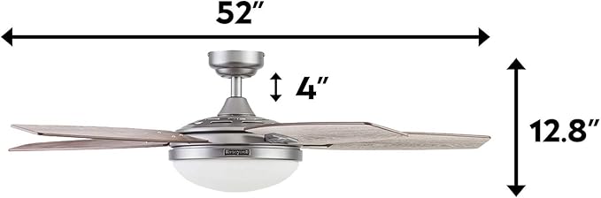 Honeywell Ceiling Fans Carmel Modern 48 Inch Ceiling Fan with Light, Remote Control Fan, LED Indoor Fan with 5 Blades, Gray Oak and Brown Chestnut Blade Finish Options, Silver (51627-01)