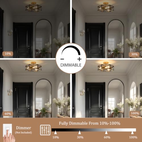 Farmhouse Black and Gold Semi Flush Mount Ceiling Light 14.6 Inch (Black and Gold / 14.6 Inch)