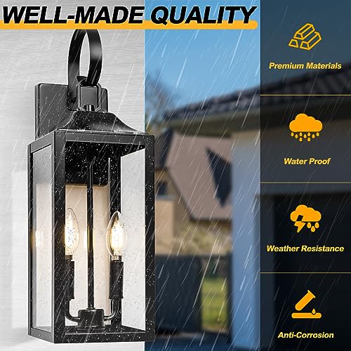 19" Large Black Outdoor Wall Lights (2 Count)