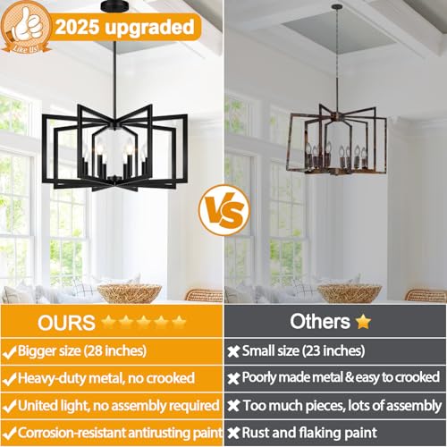 25" 61" Height Adjustable Modern Matte Black Chandelier for Dining Room