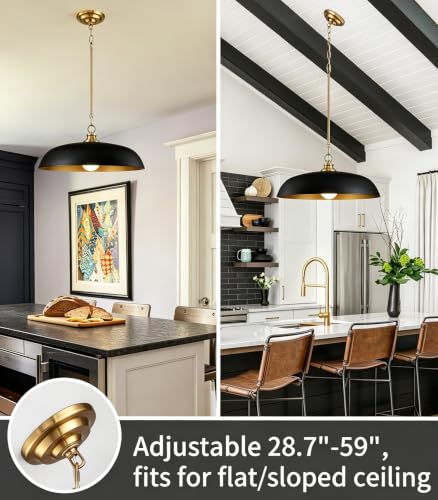 17.8" Black Gold Metal Dome Indoor Pendant Lights Kitchen Island