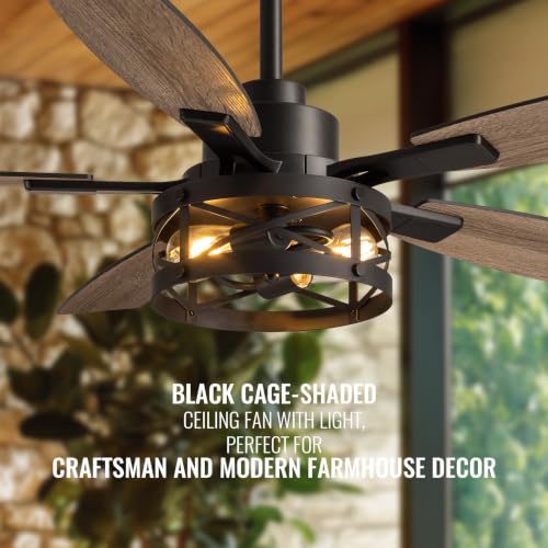 52 Inch Ceiling Fan with Light and Remote Control (Black / 52 Inch)