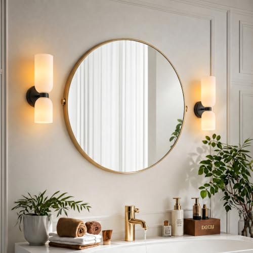 Black Wall Sconces with Milky White Glass