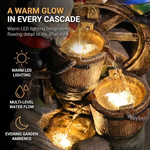 27H Gnome Outdoor Water Fountain with 3