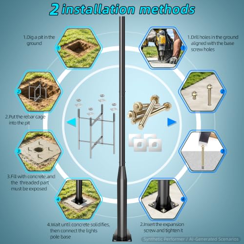 10Ft Street Light Pole Outdoor Adjustable Heavy Duty Metal Street Lamp Post