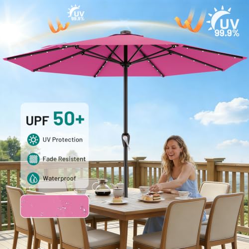 12FT Large Patio Umbrella with Solar Lights