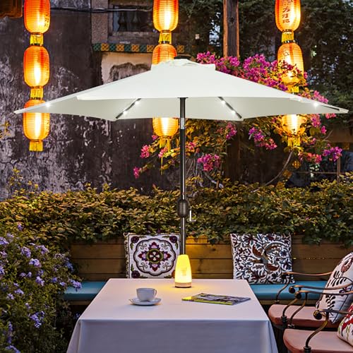 7.5 ft Solar Umbrella 18 LED Lighted Patio Umbrella Table Market Umbrella with Tilt and Crank Outdoor Umbrella for Garden