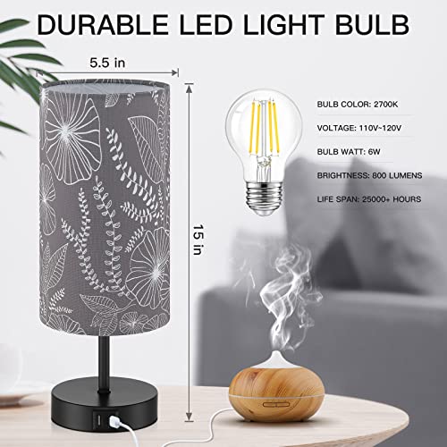 Bedside Table Lamp with 2 USB Ports