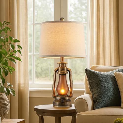 25" Set of 2 Rustic Lantern Table Lamps for Living Room Bedroom (2 Count)