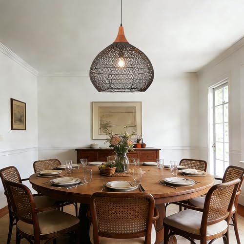 Large Black Rattan Pendant Light