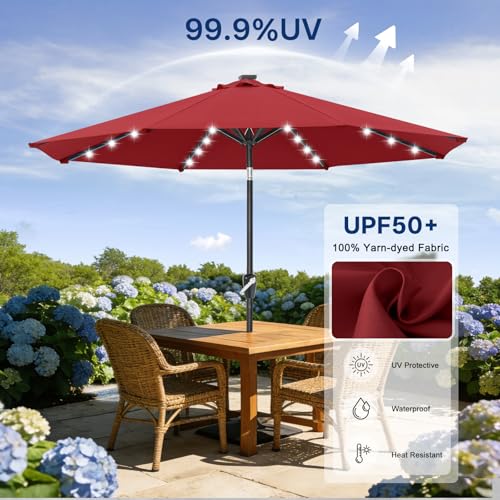 Solar Led Patio Umbrella with 32 Lights 9FT