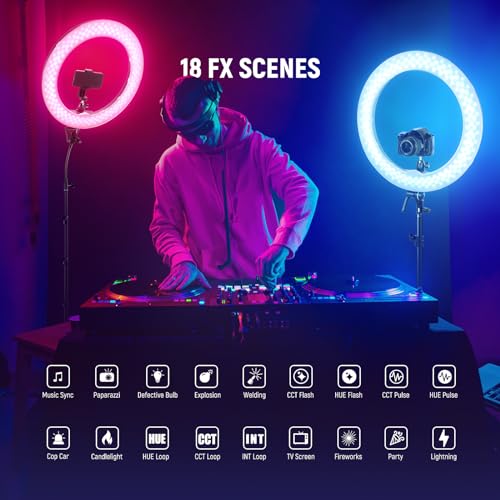 18 Inch RGB LED Ring Light APP Control with Tripod Stand and Phone HolderCompatible with iPhone for Selfie Makeup Lash Studio Streaming Video Recording Lighting
