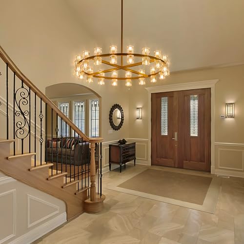 36 Inch Gold Crystal Wagon Wheel Chandelier