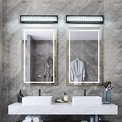 Bathroom Light Fixtures 23 Inch Modern Crystal Vanity Light LED Black Wall Sconce for Bathroom Vanity Mirror Lights Cool White 6000K