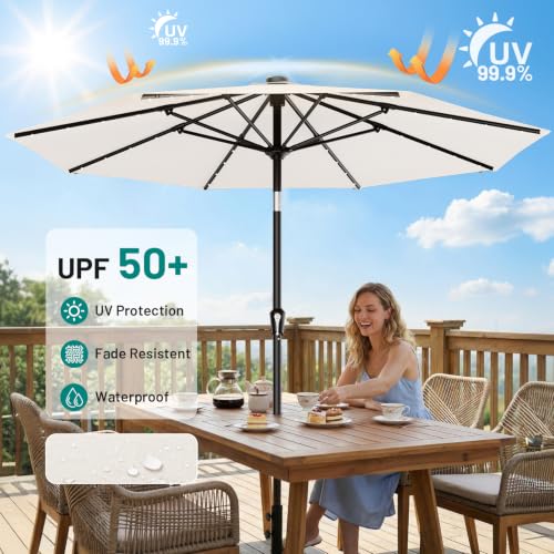 9FT Patio Umbrella with Solar Lights