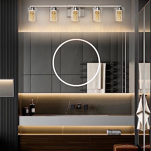 5 Light Brushed Nickel Vanity Light with 3 Color Modes