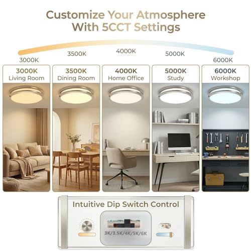 13inch LED Flush Mount Ceiling Light Fixture 5CCT Brushed Nickel (2 Count)