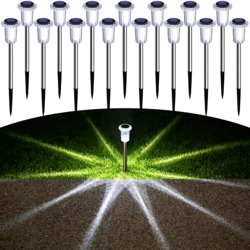 Solar Pathway Lights Outdoor Waterproof Cold White LED 15 Pack (15 Count)