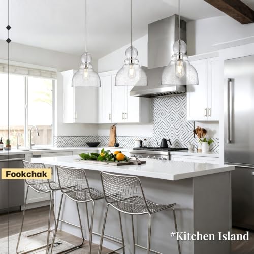 Brushed Nickel Seeded Glass Pendant Light Modern Kitchen light fixture