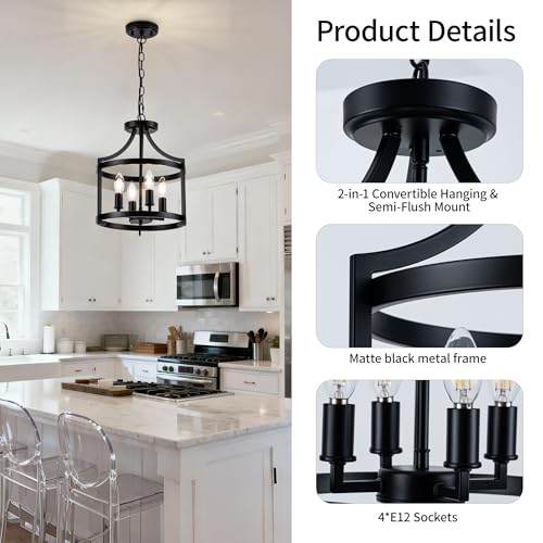 4 Lights Black Farmhouse Chandelier