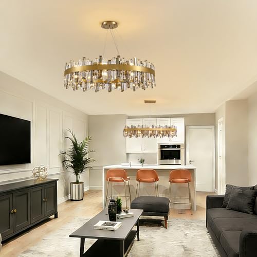 Modern Large Brass Gold Crystal Chandelier for Dining Room